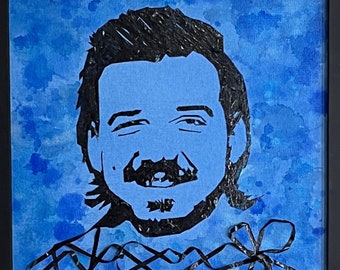 Blue Morgan Wallen Portrait, Made of Cassette Tape on Canvas Panel, Watercolor Painting with Solid Wood Frame, Original Artwork