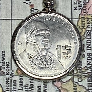 Mexico 1 Peso Coin Pendant Necklace 1984,1985,1986 Mexican Peso Coin Keepsake