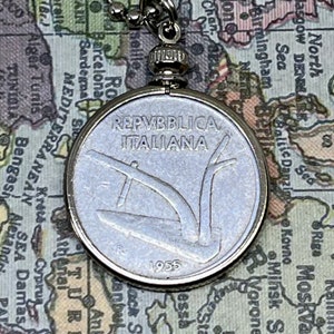 Italy Ten Lira 10 Lire Coin Pendant Necklace 1955 Italian Coin Keepsake