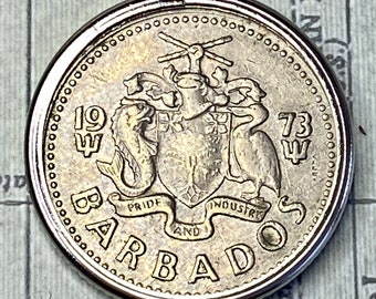 Barbados 25 Cent Coin Pendant Necklace 1973, 1978, 1996 Caribbean Windmill Coin