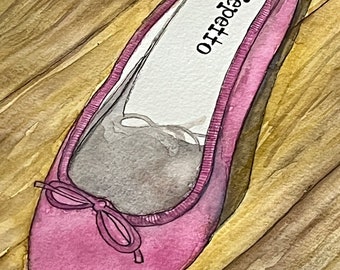 Hot Pink Repetto Ballet Flat, Signed and Matted Giclee Print of Original Watercolor Painting