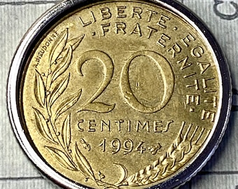 France 20 Centimes Franc Coin Pendant Necklace 1994, 1996, 1986, 1962, 1964 French Coin