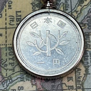 Japan 1 Yen Showa Coin Pendant Necklace Bamboo Japanese Coin Necklace