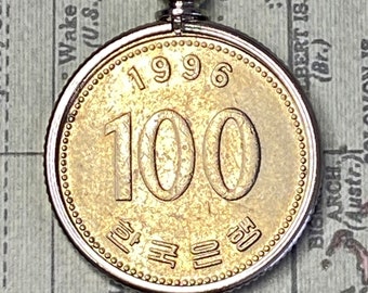 South Korea 100 Won Coin Pendant Necklace, Korean Coin Keepsake, Various Years 1987 1992 1996 2002 2011
