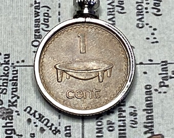 Fiji 1 Cent 1 Coin Pendant Necklace, 1975 South Pacific Islands Coin