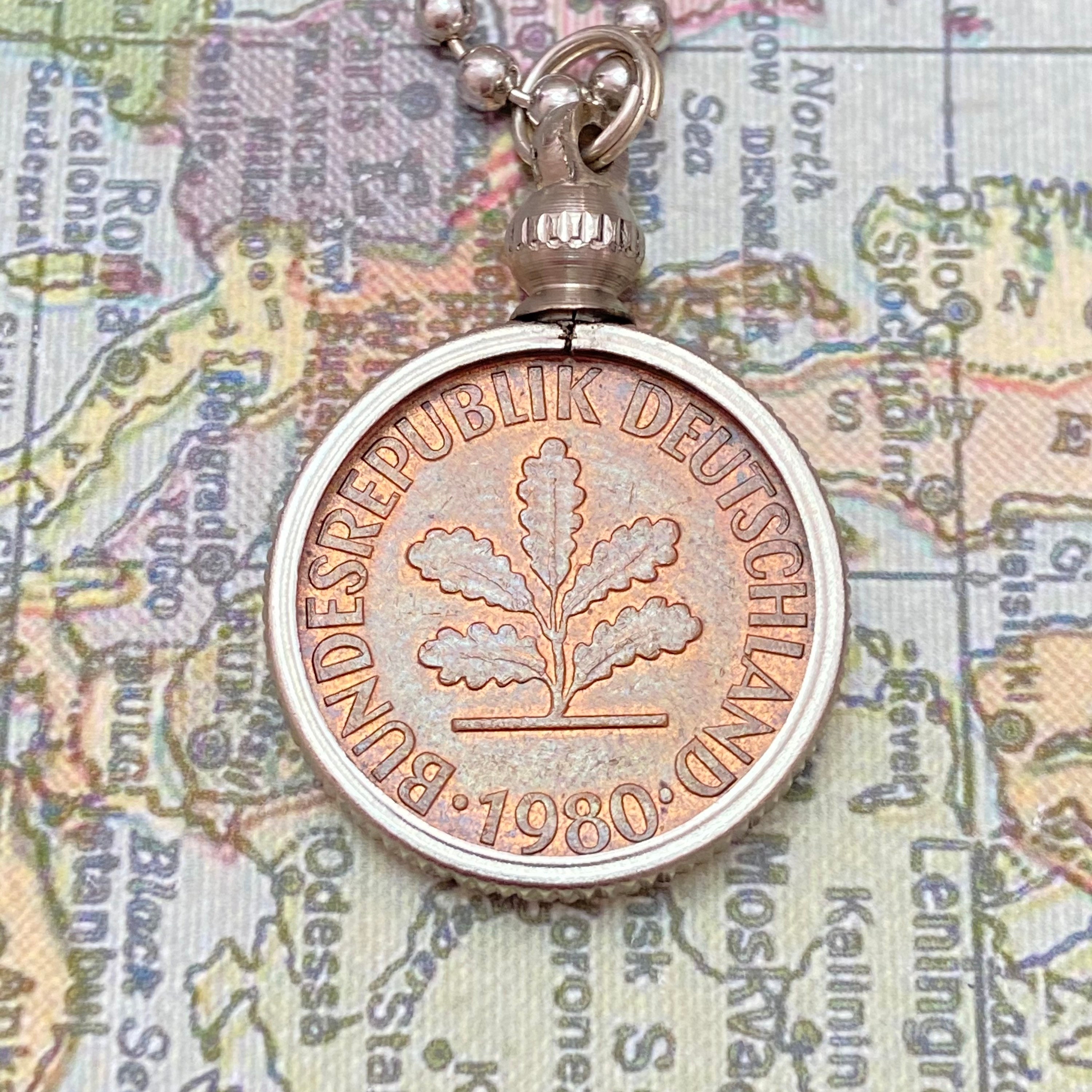 Germany 5 Pfennig Coin Pendant Necklace Deutsche Mark Coin Republik