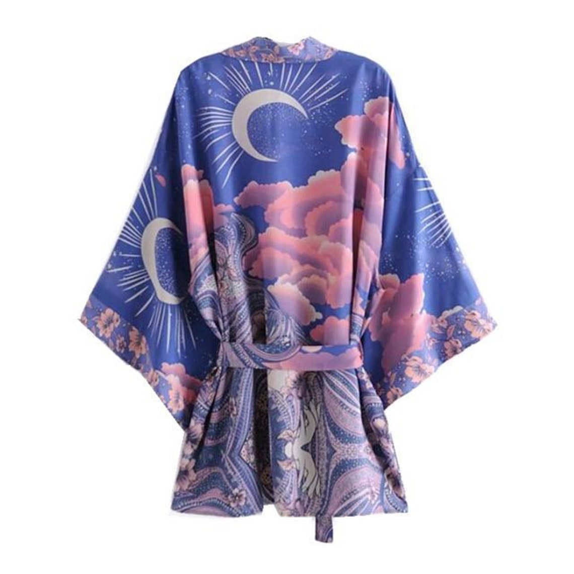 Pink and Blue Celestial Moon Goddess Print Kimono Robe | Etsy