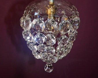Lámpara de araña vintage con forma de bolsa de cristal: vidrio grabado, iluminación de mediados de siglo