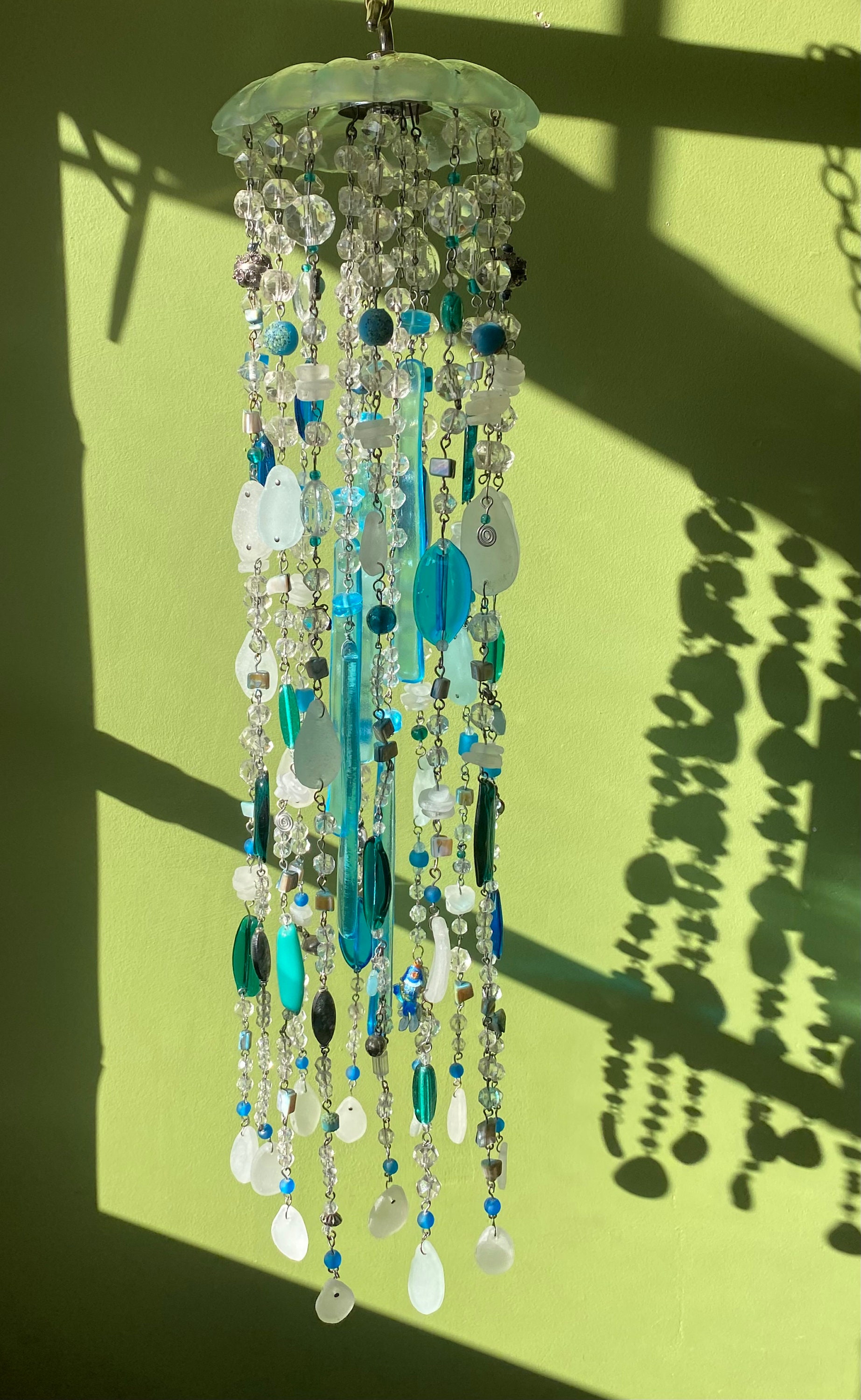 Large Suncatcher With an Abundance of Vintage Crystal, Handmade Beads and Charms , Costal Feel