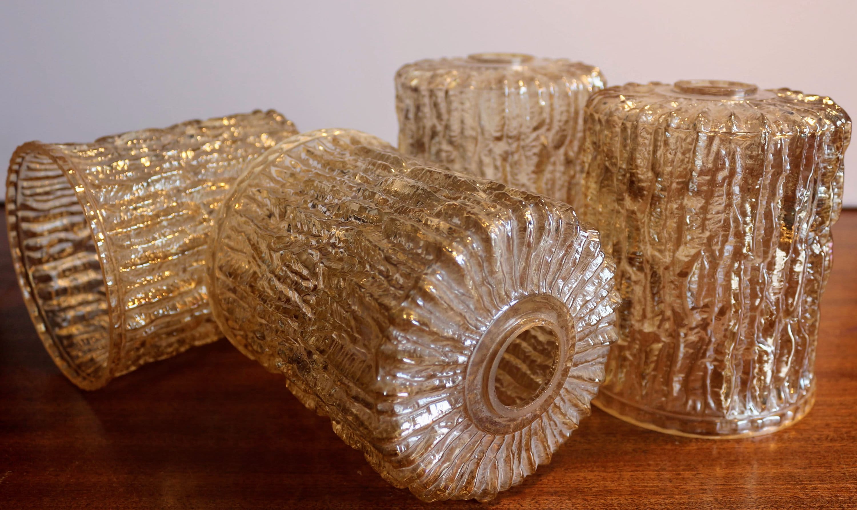 Vintage 60's 70's Textured Bark Retro Glass Lamp Light Shades Whitefriars Style