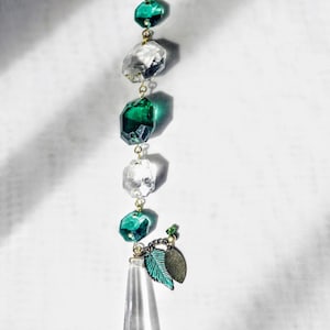 Sun Catcher With vintage crystal and  Chunky Rich Opulent Green Button Detail
