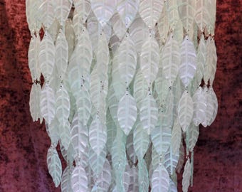 Recycled Glass Leaf Chandelier: Iridescent Chrome Frame, LED Lighting