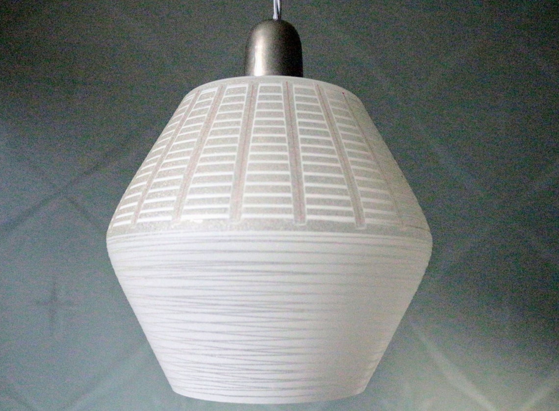 An elegant Mid Century Vintage White Opaque Glass Pendant Etsy