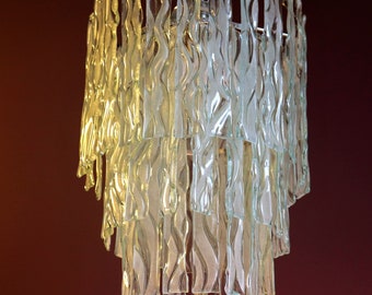 Original Bespoke 3 tier Wave Chandelier hand made by fusing recycled glass