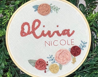 Personalized Name Floral Wreath Embroidery Hoop - custom name and colors