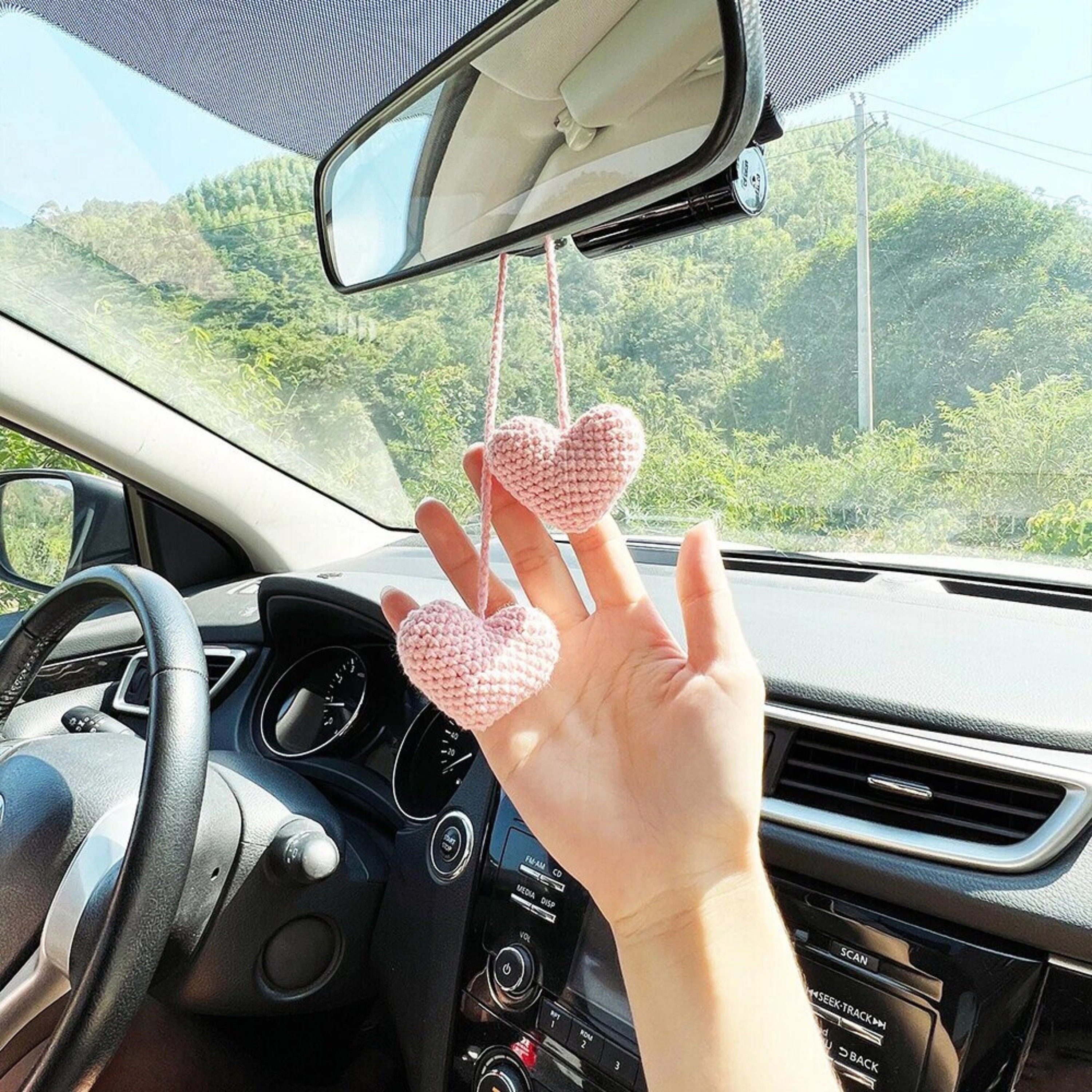 EXZ Bling Car Interior Decoration Accessories for Women，Car Bling Rear View  Mirror Hanging Accessories，Bling Car Crystal Rhinestone Ring