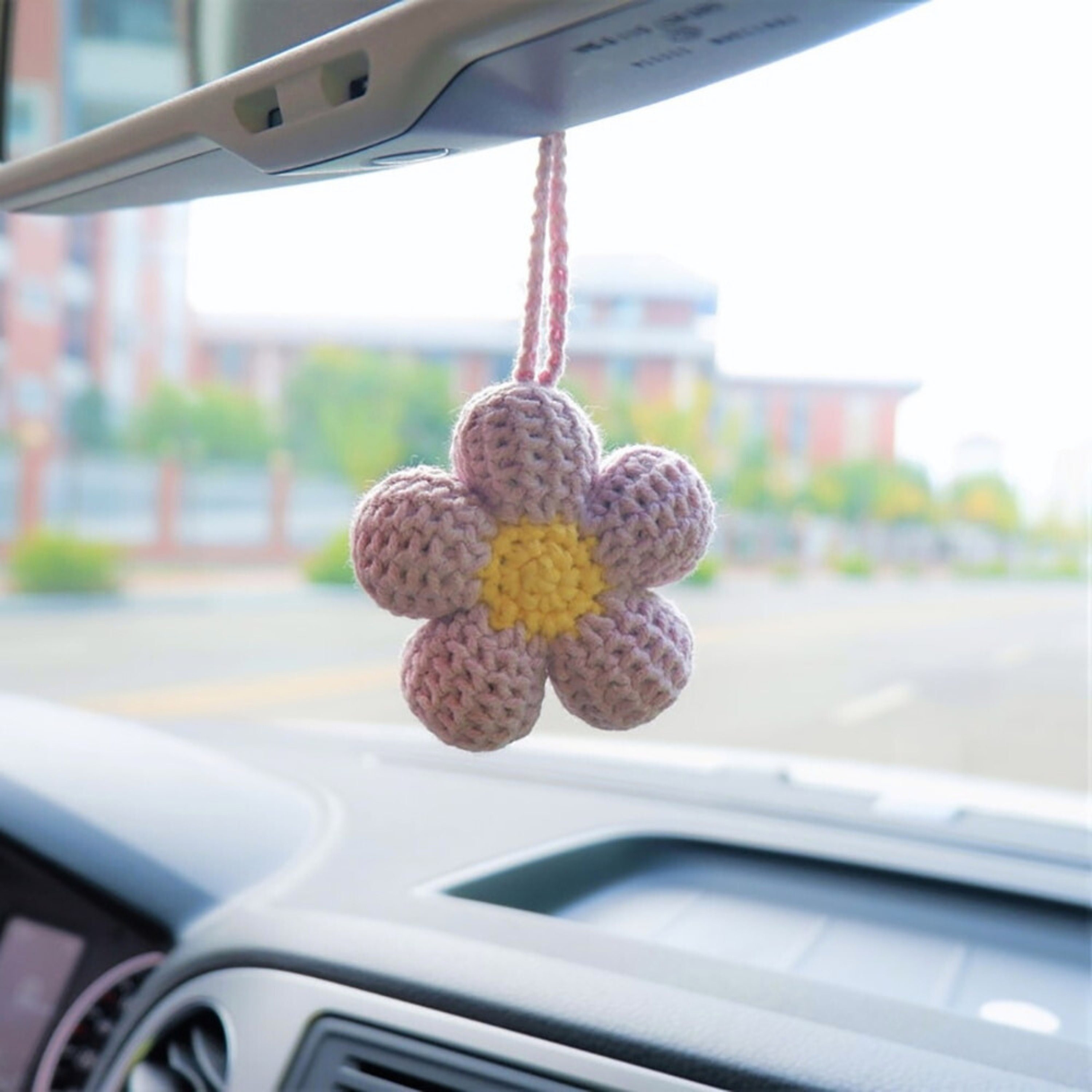 Crochet Flower Car Charm Hanging Decor Mirror Accessories Etsy