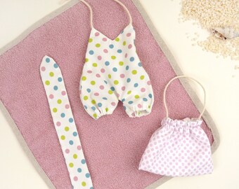 Bath set for rag doll "Olivia", additional clothing, change outfit, summer robe, jumpsuit with towel and bathing bag, swimwear organic doll