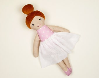 Unique organic ballerina with tulle skirt, soft baby doll, lovingly hand-sewn rag doll for girls, children's room décor for toddlers