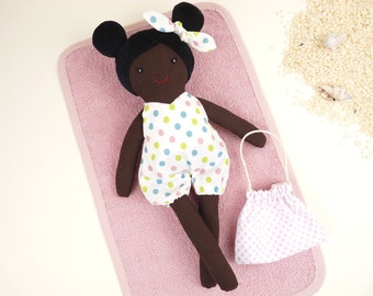 Play set doll, rag doll with bath outfit, stroller doll, diversity toys, dark-skinned doll for toddlers, girl gift