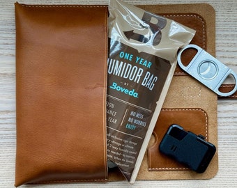 Leather Boveda Cigar Case - Small Boveda Humidor Bag Included - Personalize With Monogram