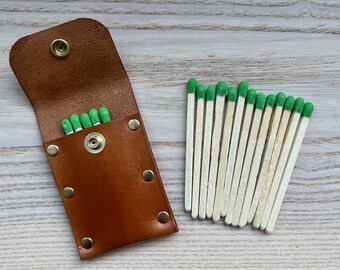 Hand-cut Cigar Matches with Leather Case - Match Striker on Case