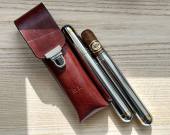Leather Cigar Case with Cigar Tubes - Handmade Cigar Holder - Personalize with Monogram