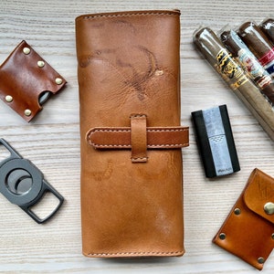 Leather Cigar Case - Carry 4 Cigars and Cigar Tools - Personalize with optional monogram - Multiple Color Options Available