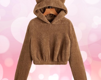 Buy Brown Teddy Bear Ears Fleece Hoodie: Cozy Plush Loungewear