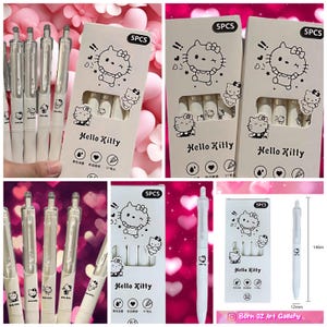 Set de 6 bolígrafos de gel Hello Kitty con tinta negra y secado rápido - Incluye pegatinas, libro para colorear, personajes de Sanrio (Kuromi, Melodi, Pocheco, Cinnamon Roll) y set de regalo. imagen 8