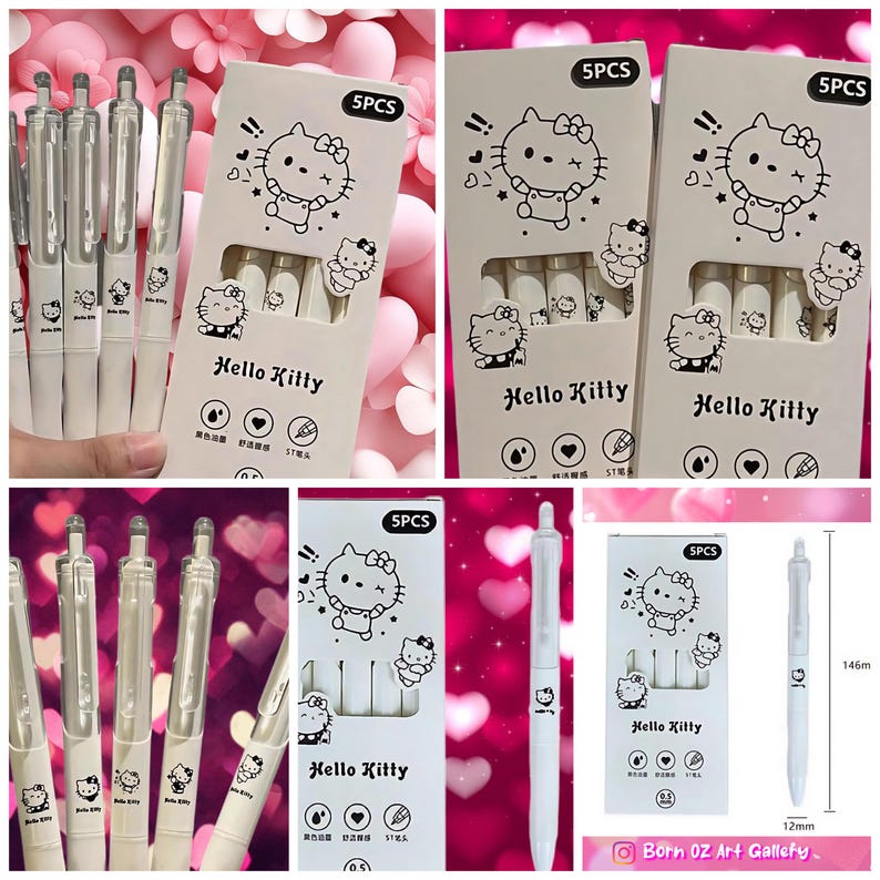 Set de 6 bolígrafos de gel Hello Kitty con tinta negra y secado rápido - Incluye pegatinas, libro para colorear, personajes de Sanrio (Kuromi, Melodi, Pocheco, Cinnamon Roll) y set de regalo. imagen 8