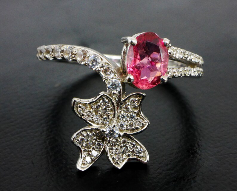 Natural Pink Tourmaline 925 Sterling Silver Ring For Wedding,Engagement