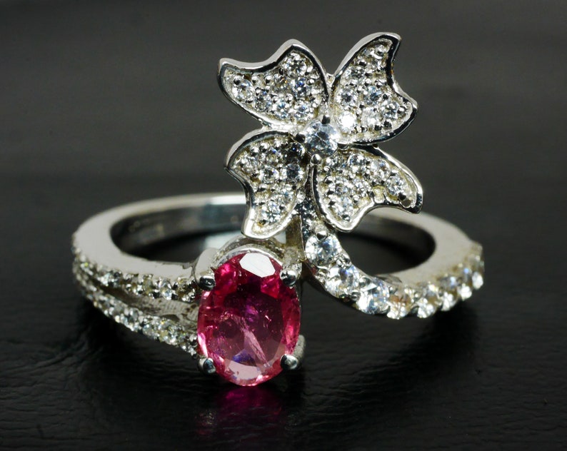 Natural Pink Tourmaline 925 Sterling Silver Ring For Wedding,Engagement