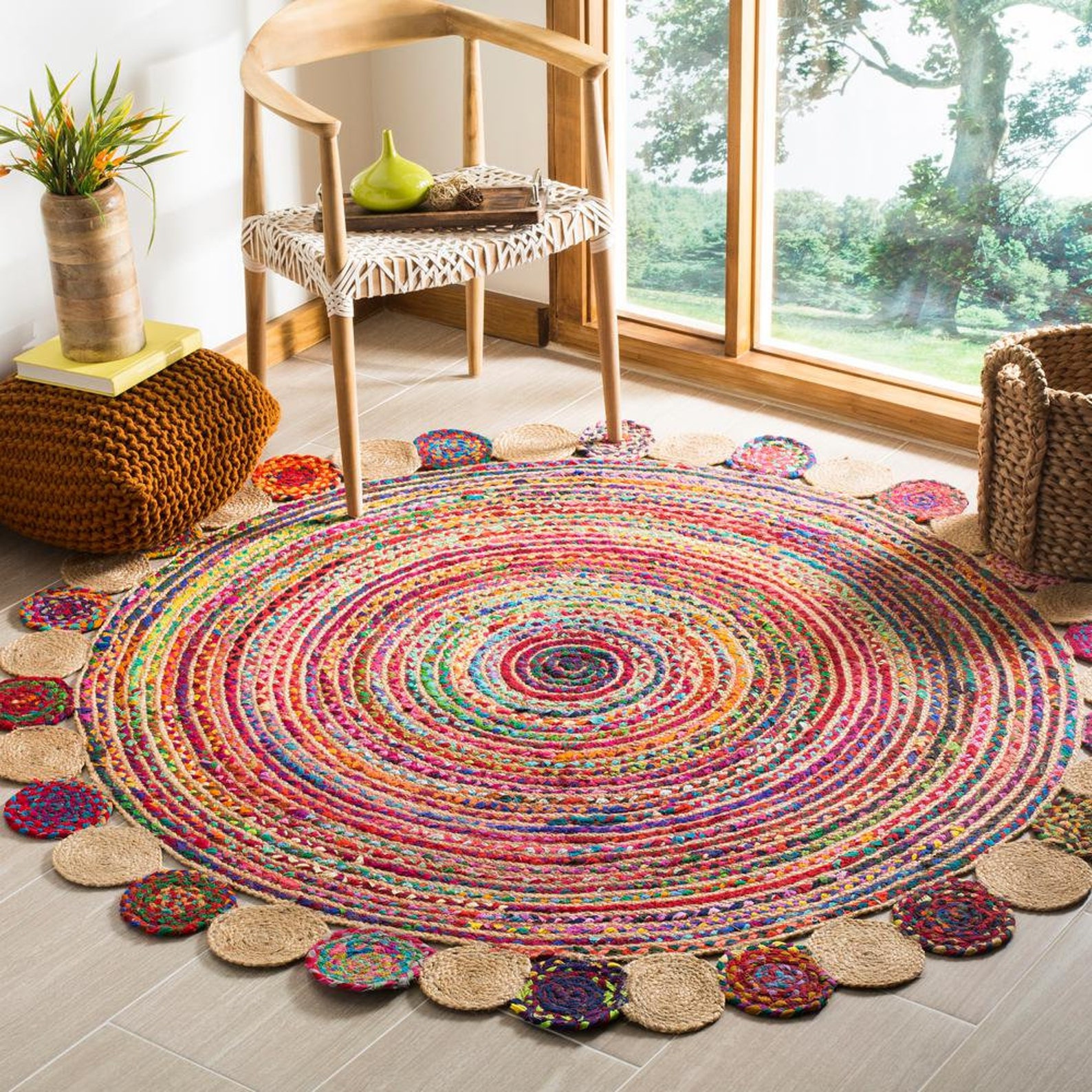 Home Decor Rug Braided Round Jute Rug Rag Hand Woven Indian  Etsy