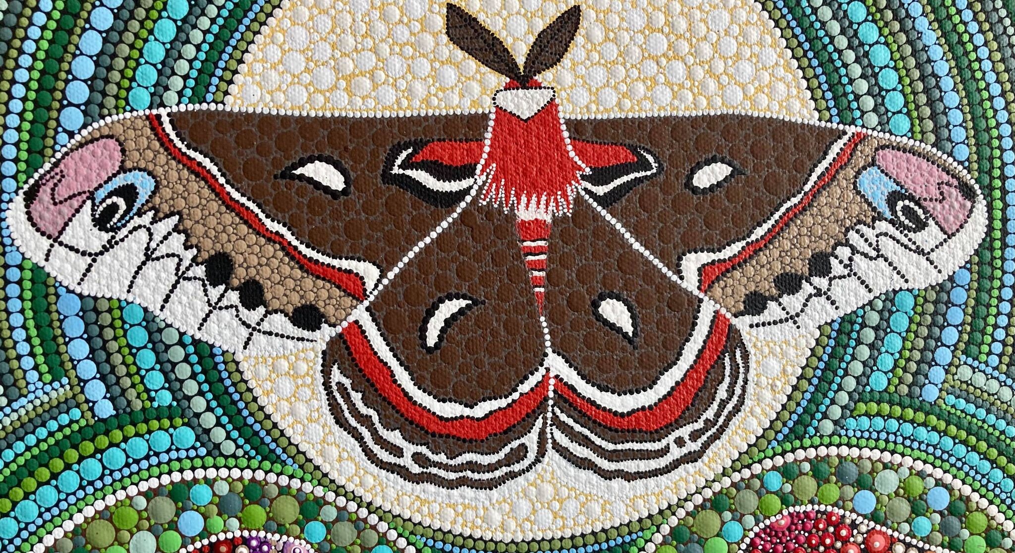 Moth and Mushrooms Dot Art, Nature Dot Art, Dot Mandala Art, Hand Painted Canvas, Nature Dot