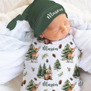 Waldtier Swaddle Set -Baby Junge Swaddle Decke Bär, Hirsch -Waldtier Baby Decke-Krankenhaus Coming Home Outfit s372