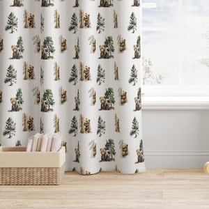Woodland Bear Curtains- Baby Bears and Trees Blackout Curtains - Custom Sheer Drapes - Woodland Camping Nursery Decor - Baby Shower Gift 331