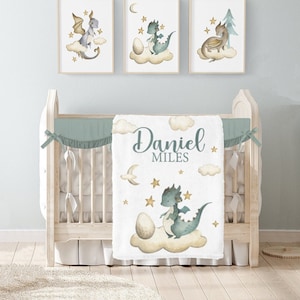 Personalized Dragon Blanket- Dragon Baby Blanket with name -Custom Baby Shower Gift -Kids Name Blanket- Dragon Crib Bedding -Dragon Gift 322