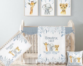 Safari Crib Bedding Set, Personalized Safari Nursery, Safari Animal Baby Bedding Set,  Baby Boy Bedding Crib Bedding Girl, Baby Animals