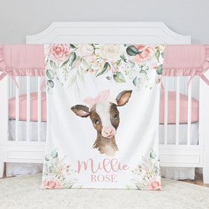 Cow Blanket, Personalized Baby Blanket Gift, Calf Toddler Blanket, Farm Animal Nursery Decor, Toddler Birthday Gift, Cow Theme Blanket,