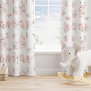 Floral Nursery Curtains- Blush Flowers Blackout Curtains - Custom Sheer Drapes - Blush Floral Nursery Decor - Custom Girls Curtains - 321