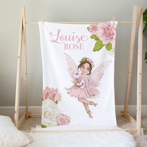 Fairy Blanket with Name -Personalized Baby Girl Blanket - Little Girl Fairy Blanket- Black Fairy Baby Bedding -Woodland Fairy Gift for Girl