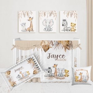 Boho Safari Krippe Bettwäsche Set, personalisierte Safari Kinderzimmer, Safari Tier Baby Bettwäsche Set, Baby Jungen Bettwäsche Krippe Bettwäsche Babytiere CS305