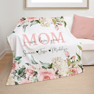 Regalo de Navidad personalizado para mamá - Manta floral personalizada - Regalo de Navidad personalizado para mamá - De niños - Floral vintage