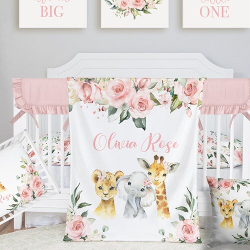 Safari Crib Bedding Set Personalized Baby Girl Blanket Etsy