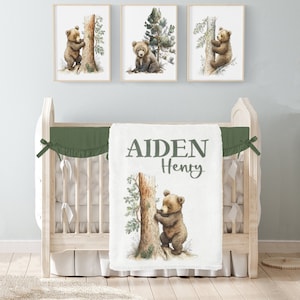 Personalisierte Babydecke mit Bären und Bäumen -Woodland Babydecke Jungen -Babypartygeschenk -Kleinkind Jungen-Geburtstags-Geschenk-Namensdecke- 331