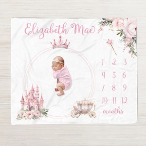 Princess Crown Milestone Blanket, Princess Girl Baby Milestone Blanket Personalized Monthly Blanket, Baby Girl Blanket, Princess Blanket 353
