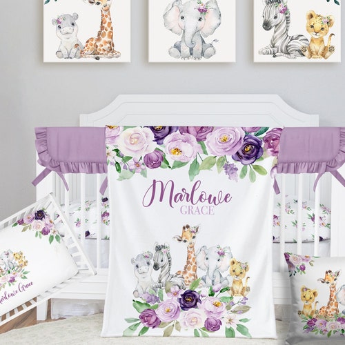Safari Crib Bedding Set Personalized Baby Girl Blanket Etsy