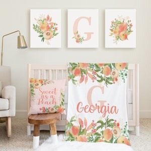 Floral Peach Name Blanket, Personalized Peach Baby Blanket, Custom Toddler Blanket with name, Girl Birthday Gift  Peach Girl Blanket B306