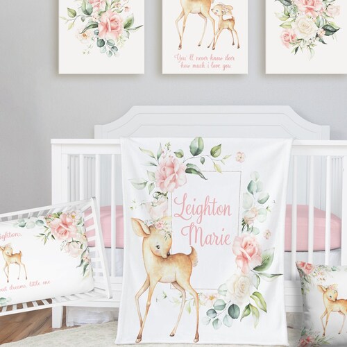 Woodland Baby Girl Bedding Baby Girl Deer Crib Bedding Set Etsy